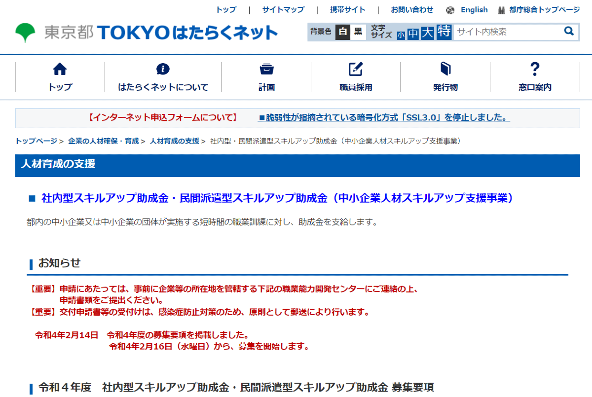 社内型・民間派遣型スキルアップ助成金
